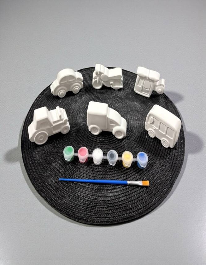 Taş Tozundan El Yapımı Araçlar Boyama Seti – 6 Renk Boya & Fırça | Çocuk Boyama Seti - 1