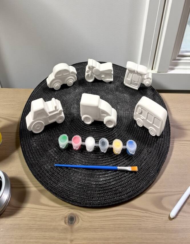 Taş Tozundan El Yapımı Araçlar Boyama Seti – 6 Renk Boya & Fırça | Çocuk Boyama Seti - 5