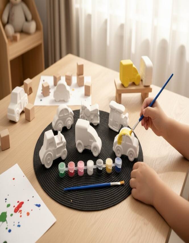 Taş Tozundan El Yapımı Araçlar Boyama Seti – 6 Renk Boya & Fırça | Çocuk Boyama Seti - 8