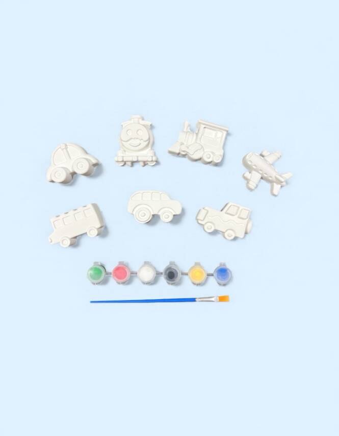 Taş Tozundan El Yapımı Araçlar Boyama Seti – 6 Renk Boya & Fırçalı | Çocuk Boyama Etkinliği - 3