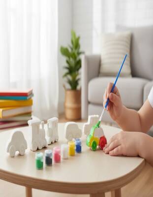 Taş Tozundan El Yapımı Araçlar Boyama Seti – 6 Renk Boya & Fırçalı | Çocuk Boyama Etkinliği - 2