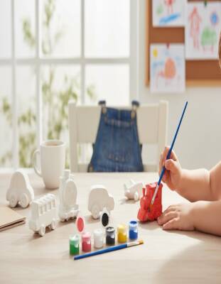 Taş Tozundan El Yapımı Araçlar Boyama Seti – 6 Renk Boya & Fırçalı | Çocuk Boyama Etkinliği - 4