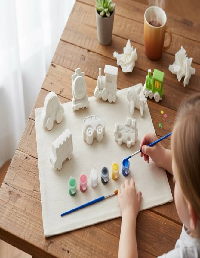 Taş Tozundan El Yapımı Araçlar Boyama Seti – 6 Renk Boya & Fırçalı | Çocuk Boyama Etkinliği - 6