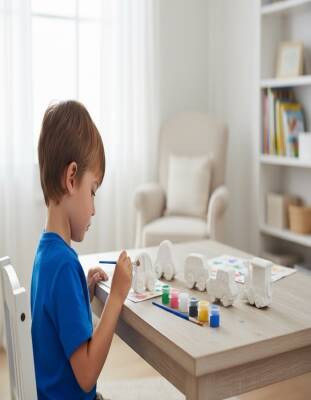 Taş Tozundan El Yapımı Araçlar Boyama Seti – 6 Renk Boya & Fırçalı | Çocuk Boyama Etkinliği - 8