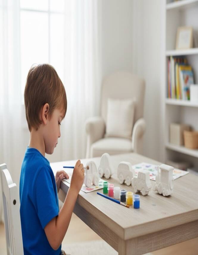 Taş Tozundan El Yapımı Araçlar Boyama Seti – 6 Renk Boya & Fırçalı | Çocuk Boyama Etkinliği - 8