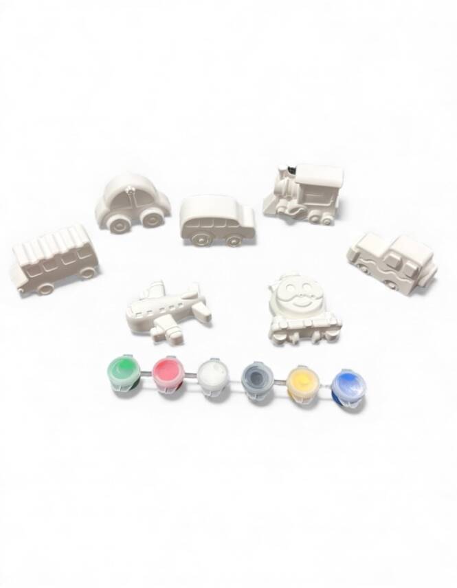 Taş Tozundan El Yapımı Araçlar Boyama Seti – 6 Renk Boya & Fırçalı | Çocuk Boyama Etkinliği - 5