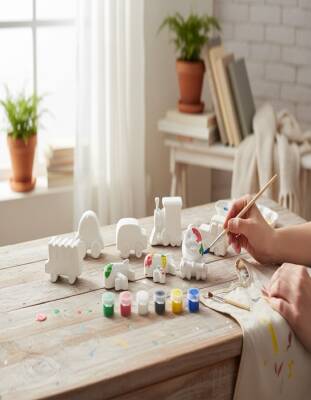 Taş Tozundan El Yapımı Araçlar Boyama Seti – 6 Renk Boya & Fırçalı | Çocuk Boyama Etkinliği - 10