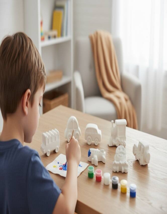 Taş Tozundan El Yapımı Araçlar Boyama Seti – 6 Renk Boya & Fırçalı | Çocuk Boyama Etkinliği - 11