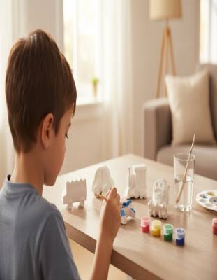 Taş Tozundan El Yapımı Araçlar Boyama Seti – 6 Renk Boya & Fırçalı | Çocuk Boyama Etkinliği - 12