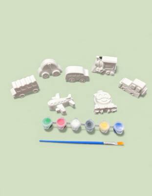 Taş Tozundan El Yapımı Araçlar Boyama Seti – 6 Renk Boya & Fırçalı | Çocuk Boyama Etkinliği