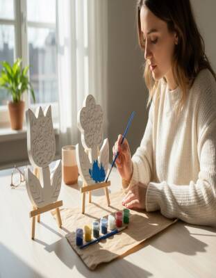 Taş Tozundan El Yapımı Çiçek Boyama Seti – 6 Renk Boya & Fırça | Çocuklar ve Yetişkinler Boyama Seti - 2