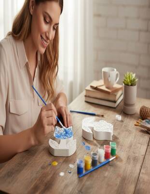 Taş Tozundan El Yapımı Çiçek Boyama Seti – 6 Renk Boya & Fırça | Çocuklar ve Yetişkinler Boyama Seti - 4