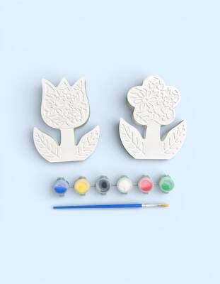 Taş Tozundan El Yapımı Çiçek Boyama Seti – 6 Renk Boya & Fırça | Çocuklar ve Yetişkinler Boyama Seti