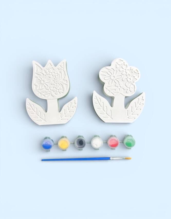 Taş Tozundan El Yapımı Çiçek Boyama Seti – 6 Renk Boya & Fırça | Çocuklar ve Yetişkinler Boyama Seti - 1