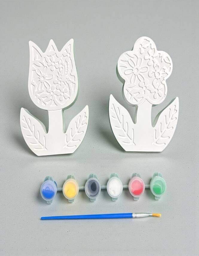 Taş Tozundan El Yapımı Çiçek Boyama Seti – 6 Renk Boya & Fırça | Çocuklar ve Yetişkinler Boyama Seti - 6