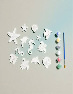 Taş Tozundan El Yapımı Deniz Canlıları Boyama Seti – 6 Renk Boya & Fırça | Çocuk Boyama Seti - 3