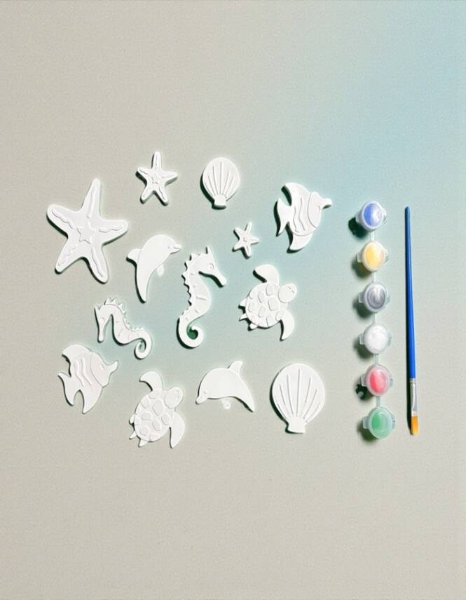 Taş Tozundan El Yapımı Deniz Canlıları Boyama Seti – 6 Renk Boya & Fırça | Çocuk Boyama Seti - 3