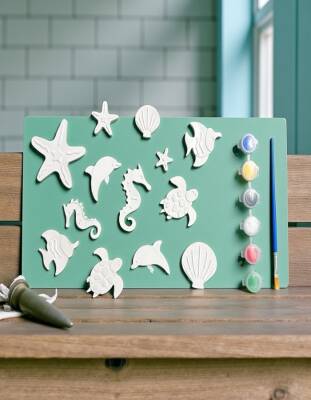 Taş Tozundan El Yapımı Deniz Canlıları Boyama Seti – 6 Renk Boya & Fırça | Çocuk Boyama Seti