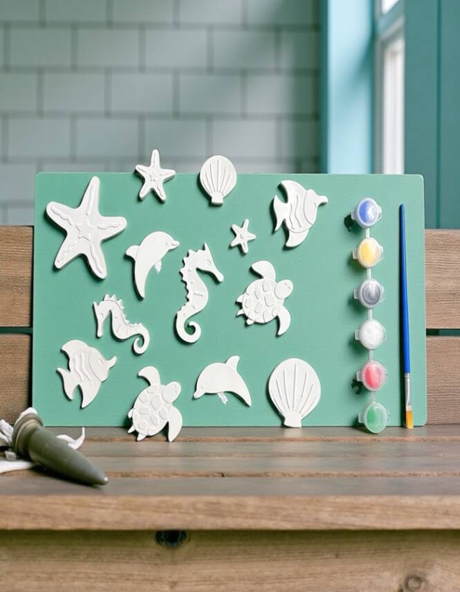 Taş Tozundan El Yapımı Deniz Canlıları Boyama Seti – 6 Renk Boya & Fırça | Çocuk Boyama Seti - 1