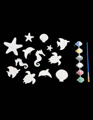 Taş Tozundan El Yapımı Deniz Canlıları Boyama Seti – 6 Renk Boya & Fırça | Çocuk Boyama Seti - 4