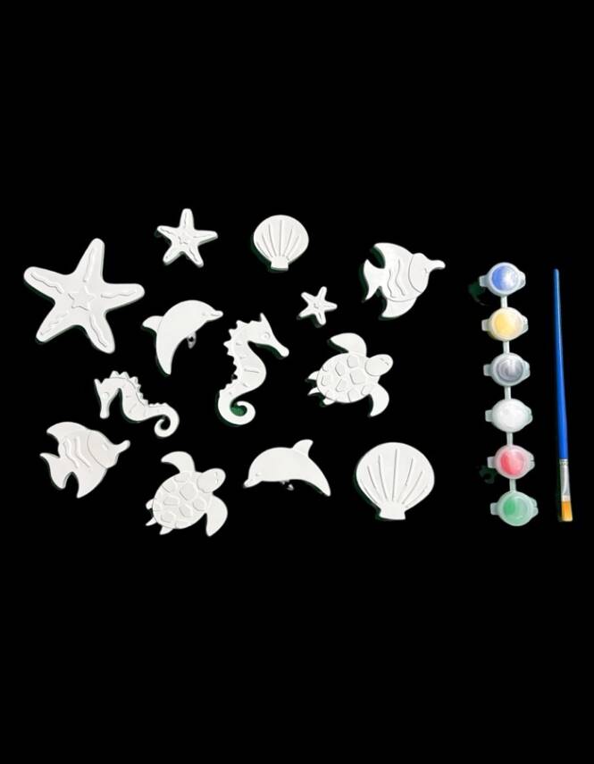 Taş Tozundan El Yapımı Deniz Canlıları Boyama Seti – 6 Renk Boya & Fırça | Çocuk Boyama Seti - 4