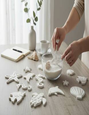 Taş Tozundan El Yapımı Deniz Canlıları Boyama Seti – 6 Renk Boya & Fırça | Çocuk Boyama Seti - 2