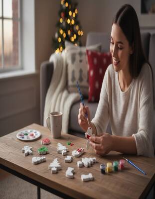 Taş Tozundan Yılbaşı Figürleri Boyama Seti – 10 Adet | 6 Renk Boya & Fırça | Çocuk Boyama Seti - 2