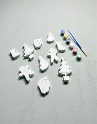 Taş Tozundan Yılbaşı Figürleri Boyama Seti – 10 Adet | 6 Renk Boya & Fırça | Çocuk Boyama Seti - 6