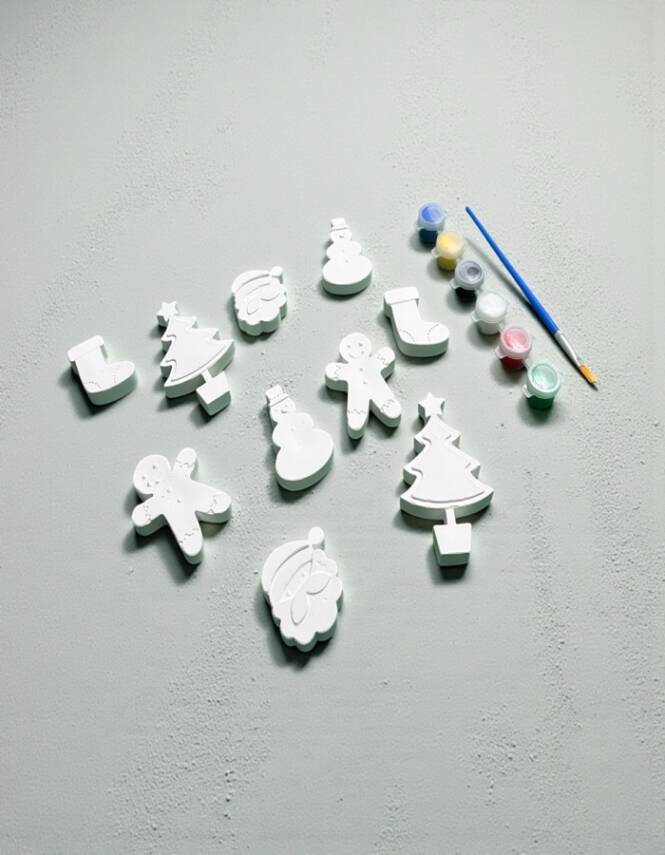 Taş Tozundan Yılbaşı Figürleri Boyama Seti – 10 Adet | 6 Renk Boya & Fırça | Çocuk Boyama Seti - 6