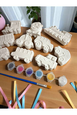 Taşıtlar Çocuk Aktivite Seti Taş Boyama Kendin Yap 12 Parça Set