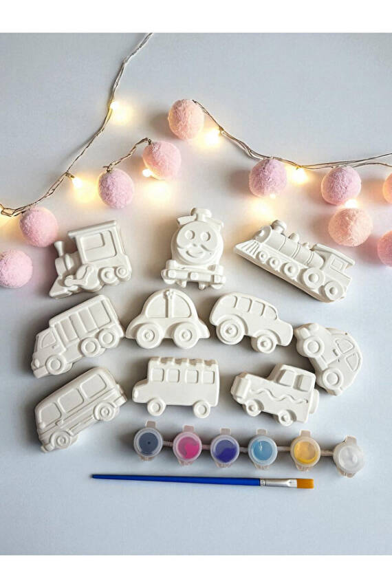 Taşıtlar Çocuk Aktivite Seti Taş Boyama Kendin Yap 12 Parça Set - 3