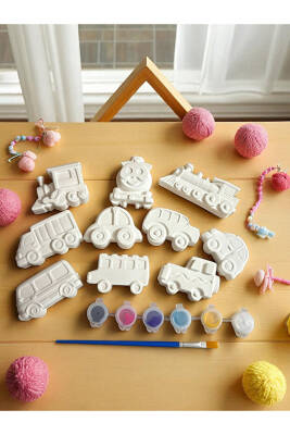 Taşıtlar Çocuk Aktivite Seti Taş Boyama Kendin Yap 12 Parça Set - 4