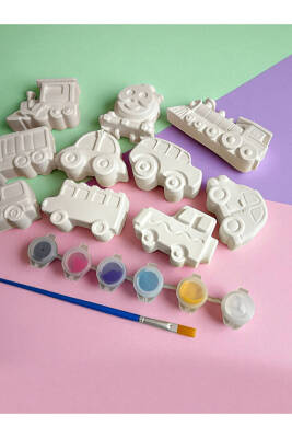 Taşıtlar Çocuk Aktivite Seti Taş Boyama Kendin Yap 12 Parça Set - 6