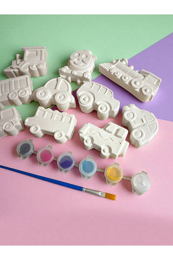 Taşıtlar Çocuk Aktivite Seti Taş Boyama Kendin Yap 12 Parça Set - 6