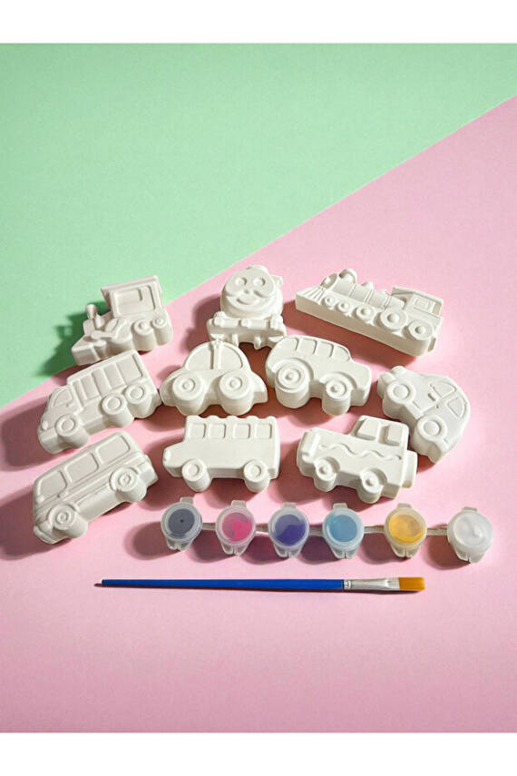 Taşıtlar Çocuk Aktivite Seti Taş Boyama Kendin Yap 12 Parça Set - 7