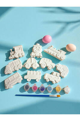 Taşıtlar Çocuk Aktivite Seti Taş Boyama Kendin Yap 12 Parça Set - 8